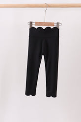 Black Scalloped Yoga Active Leggings - Aaria Tees