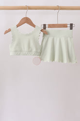 Green Scalloped Yoga Skorts Set - Aaria Tees