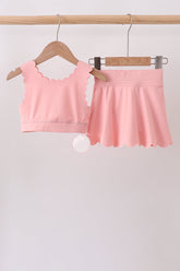 Pink Scalloped Yoga Skorts Set