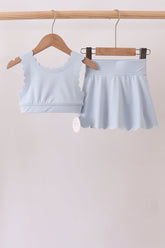 Blue Scalloped Yoga Skorts Set - Aaria Tees