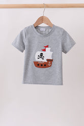 Gray Ship Applique Top - Aaria Tees