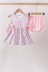 Pink Floral Applique Bow Bloomer Set - Aaria Tees