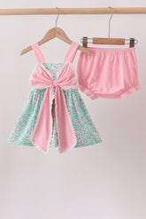 Pink Bow Floral Knit Bloomer Set - Aaria Tees