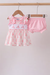 Pink Sailboat Embroidered Knit Bloomer Set - Aaria Tees