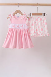 Pink Sailboat Embroidered Knit Set - Aaria Tees