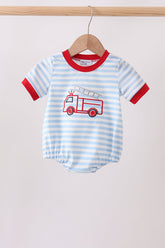 Blue Fire Engine Stripe Embroidered Bubble - Aaria Tees