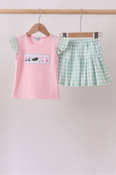 Green Golf Embroidered Skorts Set - Aaria Tees