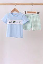 Green Golf Embroidered Gingham Set - Aaria Tees