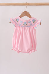 Pink Hydrangea Bow Smocked Bubble - Aaria Tees