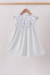 Blue Floral Embroidered Dress - Aaria Tees