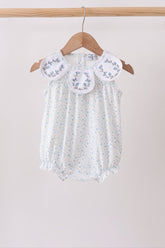 Blue Floral Embroidered Bubble - Aaria Tees