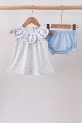 Blue Floral Embroidered Bloomer Set