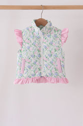 Pink floral ruffle vest - Aaria Tees