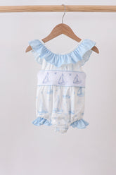 Blue Sailboat Smocked One-Piece Swimsuit - Aaria Tees