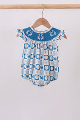Blue Crab Embroidered Checkered Ruffle Bubble - Aaria Tees