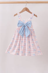 Pink Gingham Bow Print Dress - Aaria Tees