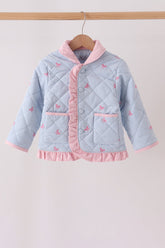 Blue corduroy bow embroidery ruffle jacket - Aaria Tees
