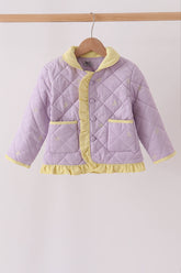 Purple corduroy bow embroidery ruffle jacket - Aaria Tees