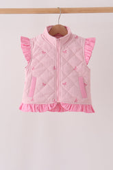 Pink corduroy bow embroidery ruffle vest - Aaria Tees