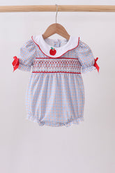 Blue Apple Smocked Plaid Bubble - Aaria Tees