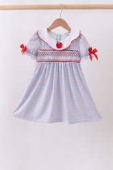 Blue Apple Smocked Plaid Dress - Aaria Tees