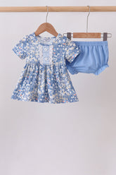 Blue Floral Print Bloomer Set - Aaria Tees