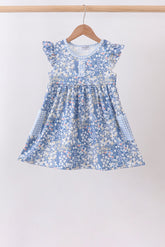 Blue Floral Print Dress - Aaria Tees