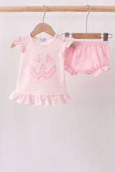 Pink Jack-O-Lantern Applique Ruffle Bloomer Set - Aaria Tees