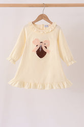 Cream Football French Knot Ruffle Dress - Aaria Tees