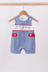 Navy Apple Embroidered Gingham Jon Jon - Aaria Tees