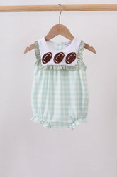 Green football french knot gingham ruffle bubble - Aaria Tees