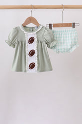 Green football french knot gingham bloomer set - Aaria Tees