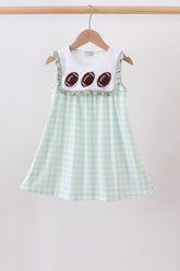 Green football french knot gingham ruffle dress - Aaria Tees