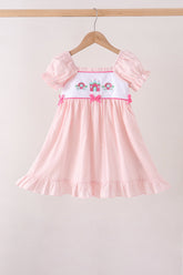 Pink Castle Embroidery Jacquard Ruffle Dress - Aaria Tees