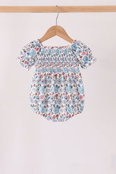 Blue floral smocked ruffle bubble - Aaria Tees