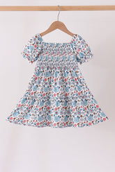 Blue floral smocked ruffle dress - Aaria Tees