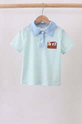 Blue Tool Embroidery Stripe Shirt - Aaria Tees