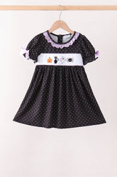 Black ghost spider embroidery ruffle dress - Aaria Tees
