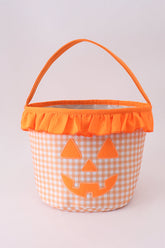 Orange Pumpkin Applique Gingham Ruffle Basket - Aaria Tees