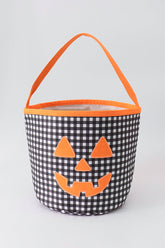 Black Pumpkin Applique Gingham Basket - Aaria Tees