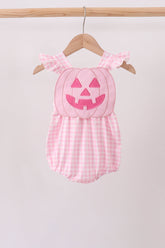 Pink Jack-O-Lantern Applique Ruffle Gingham Bubble - Aaria Tees