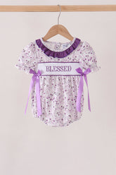 Purple floral blessed smocked ruffle bubble - Aaria Tees