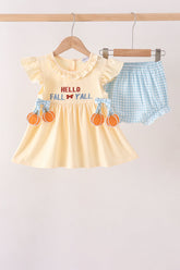 Hallo Fall Y'ALL Pumpkin Ruffle Bloomer Set - Aaria Tees