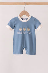 Blue Hallo Fall Y'ALL Pumpkin Romper - Aaria Tees