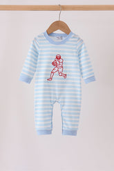 Blue Football Embroidery Stripe Romper - Aaria Tees