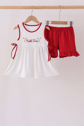 Red Alabama Roll Tide Embroidery Ruffle Shorts Set - Aaria Tees