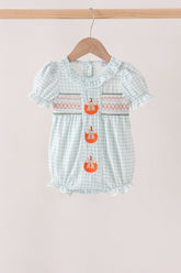 Sage pumpkin smocked gingham bubble - Aaria Tees