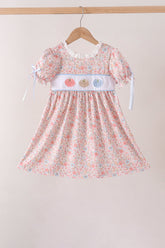 Pink Pumpkin Floral Embroidery Dress - Aaria Tees