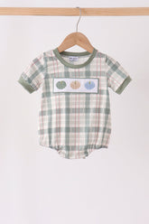 Green Pumpkin Embroidery Plaid Bubble - Aaria Tees