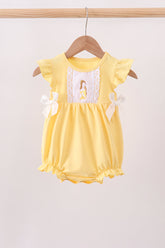 Mustard character embroidery ruffle bubble - Aaria Tees